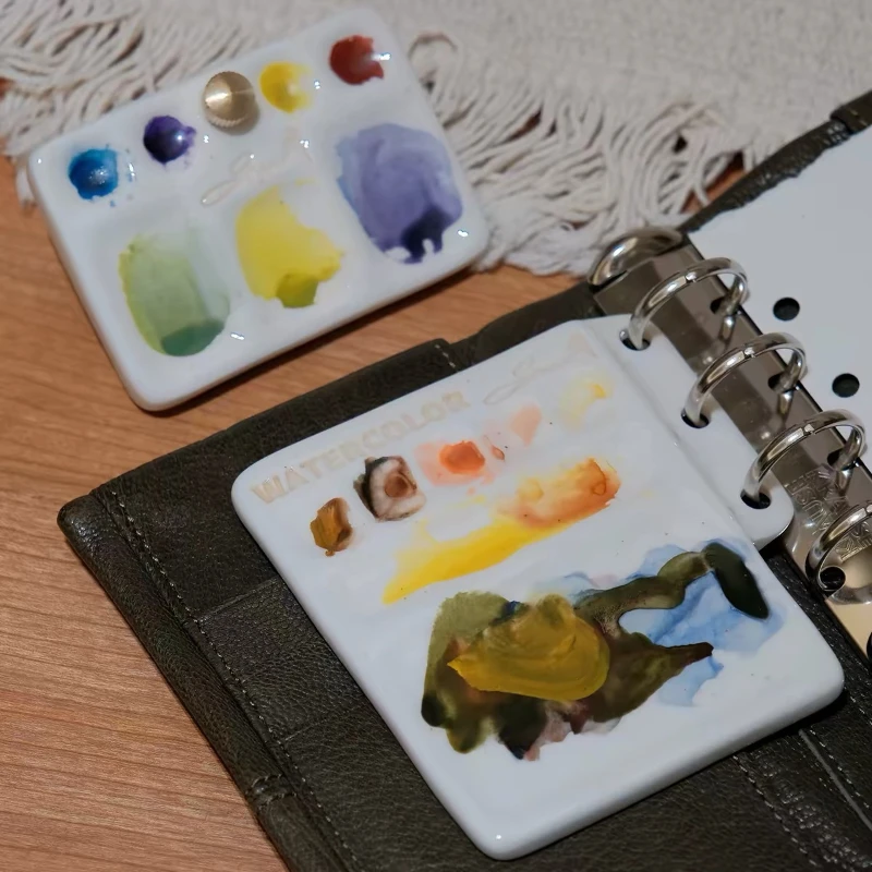 Portable Loose Leaf Ceramic Palette Handmade Ceramic Easy Clean Travel Watercolor Painting Palette Drawing Art Supplies