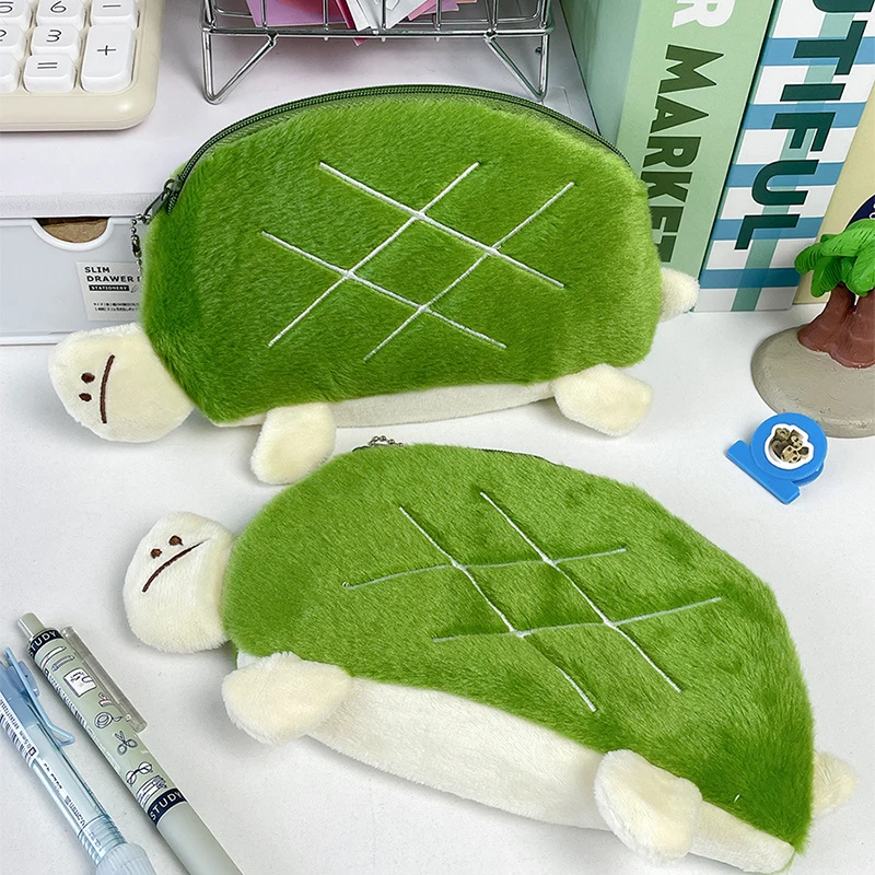 Small Cute Cartoon Plush Turtle Coin Purse para mulheres e crianças, Zipper Bag, Animal Money Card e Key, Earphone Wallet