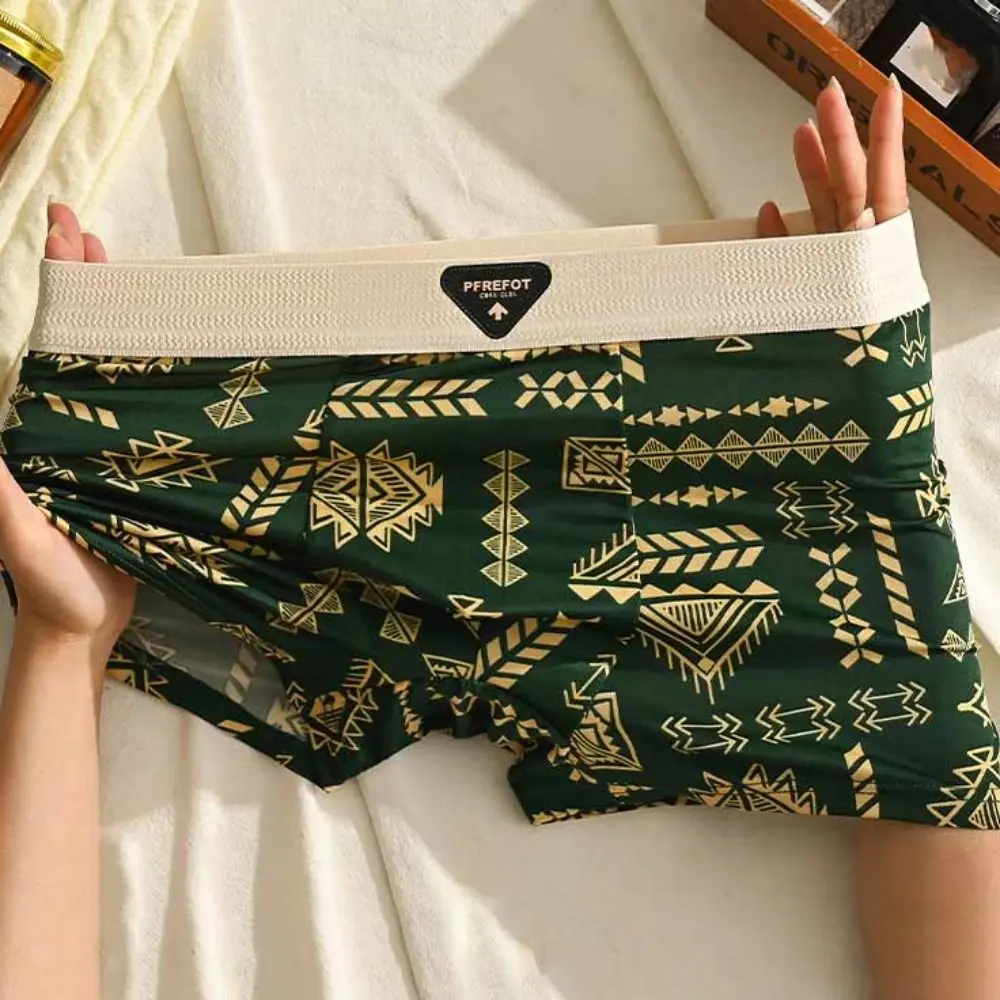 

3Pcs Breathable Plus Size Men's Boxer Briefs Seamless Elastic Shorts Underpants Mid Waist Lingerie Printed Panties Male