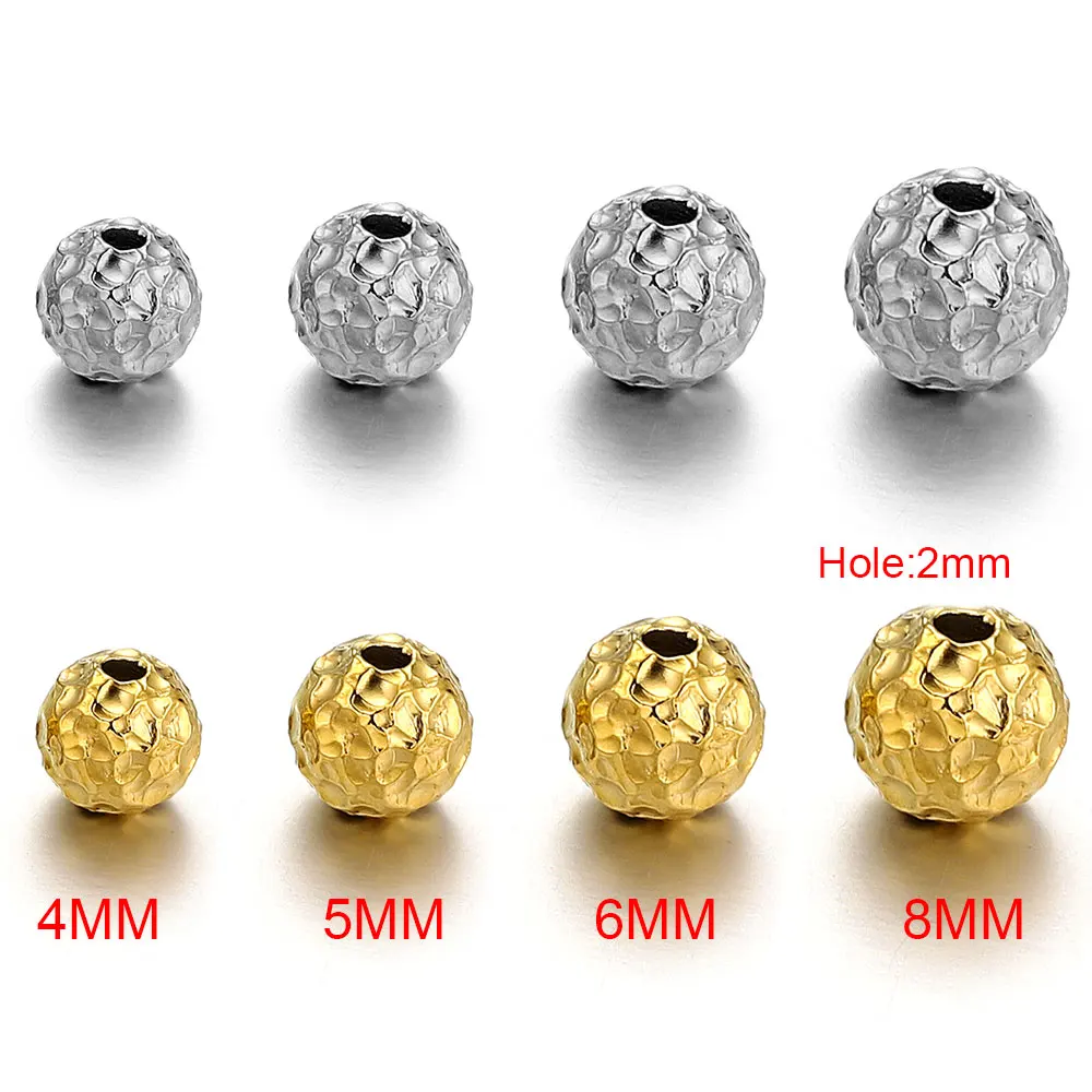 10pcs 4 6 8mm Gold Plated Stainless Steel Frosted Hammered Ball Beads Charm Loose for Bracelet DIY Jewelry Making Supplies Waist - Image 3