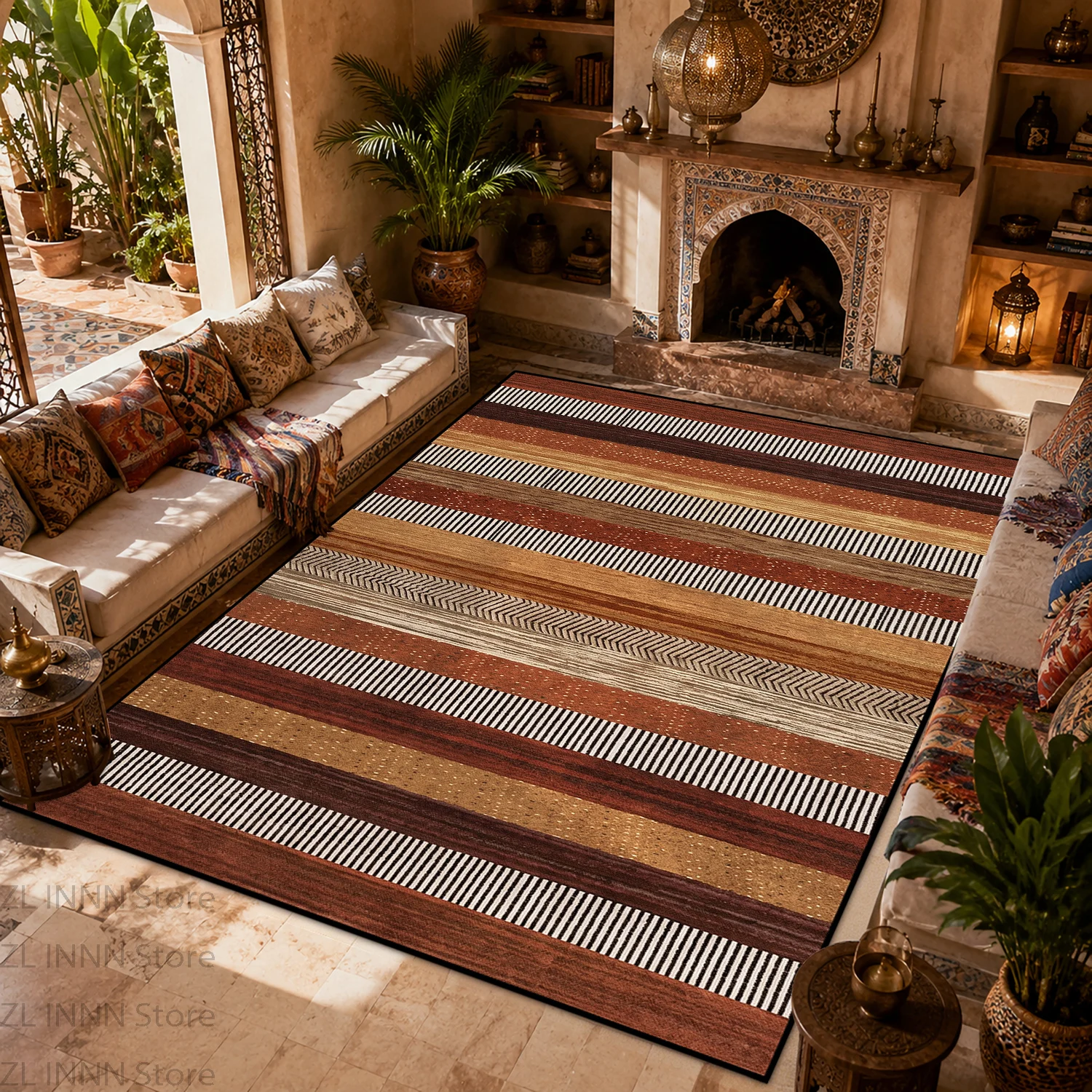 Morocco Ethnic Living Room Carpet Retro Home Decoration Machine Washable Large Rugs Bedroom Study Easy Clean Floor Mat سجاد Soft