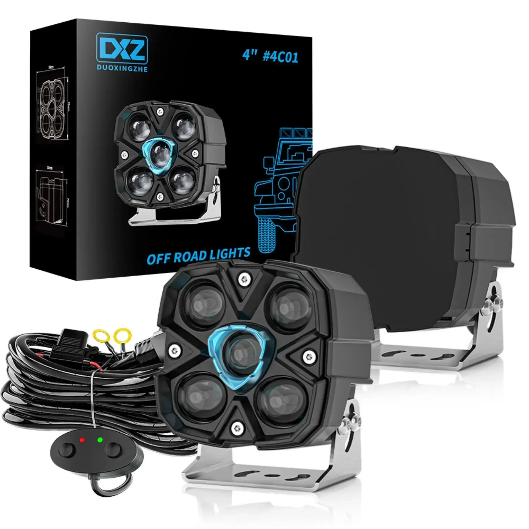 In stock New DXZ High Brightness 4Inch Off-road Spotlight with Amber Backlight  Led Pods Driving Fog Light for Trucks SUV Forkli