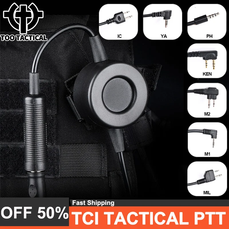 TCI Tactical PTT Push-to-Talk Button Walkie-talkie Civilian Standard Version Headset For Kenwood ICOM Motorola MILAND Yaesu Plug