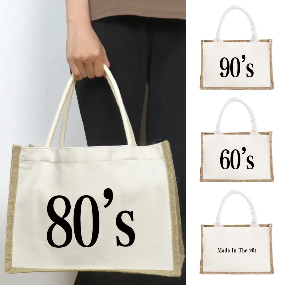 

Повседневные портативные сумки для покупок с принтом на годы, стильная сумка-тоут с минималистичным дизайном, пляжная сумка для хранения продуктов на открытом воздухе