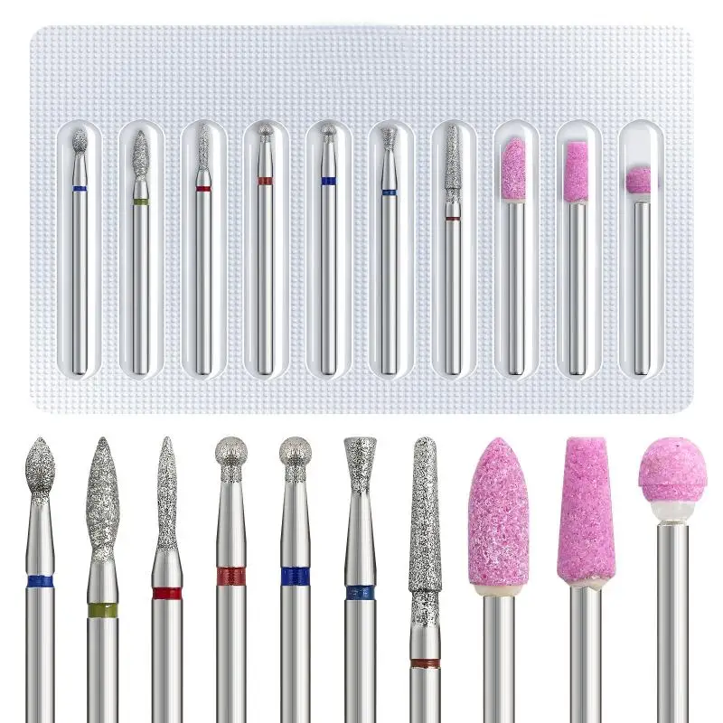 10 Pezzi/Set Punte per Trapano Elettrico per Manicure e Pedicure in Tungsteno per Rimozione Pelle Morta e Lucidatura Unghie