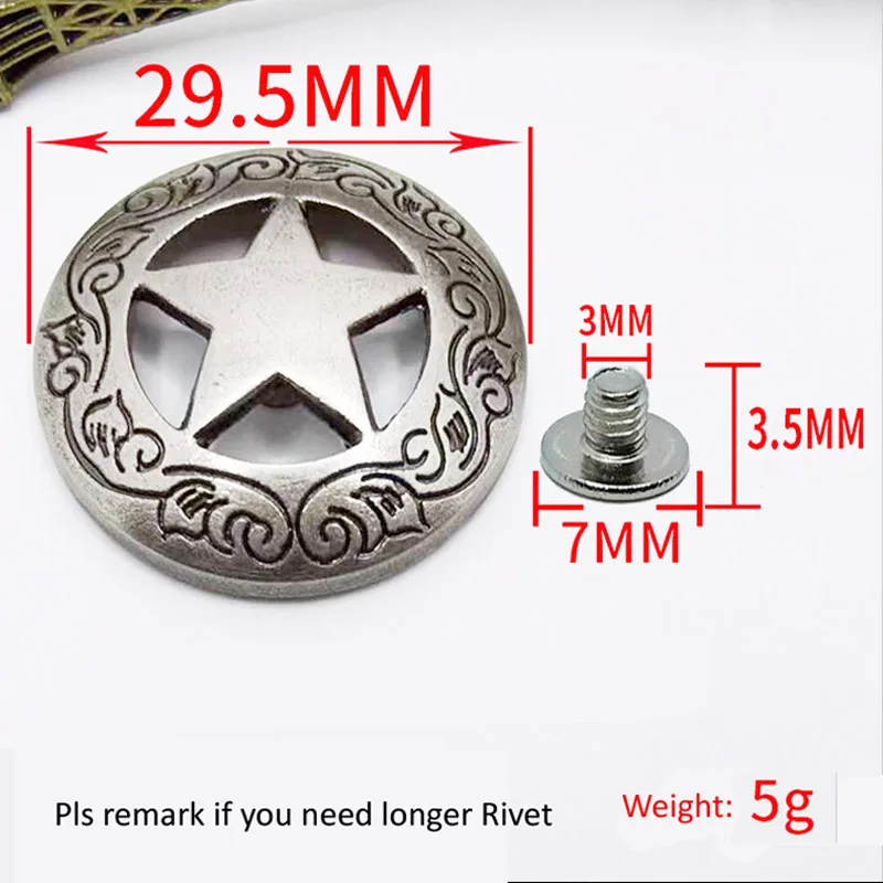 2Pcs Alloy Screwback Conchos Rivets Western Star Decorative Shank Buttons DIY Leathercraft Wallet Bag Saddle Belt Ornament