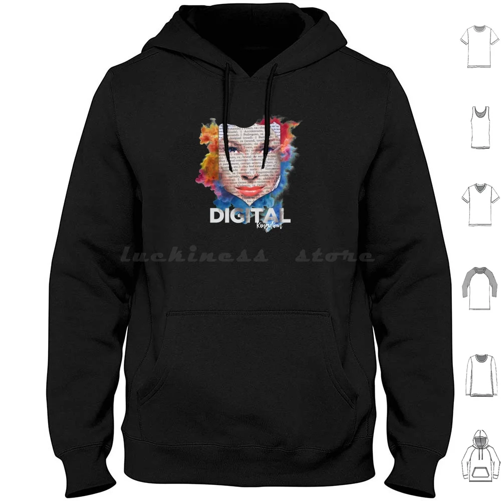 Digital Kingdom Typography Face Hoodie Cotton Long Sleeve Face Kingdom Woman Girl Smoke Shield Smile Happy Fashion