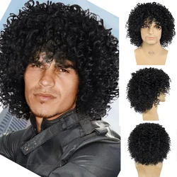 GNIMEGIL Synthetic Short Black Fluffy Disco Afro Wigs Anime Cosplay Fancy Funny Wigs Unisex Men Women Wig 1970s Jerry Curl Wig