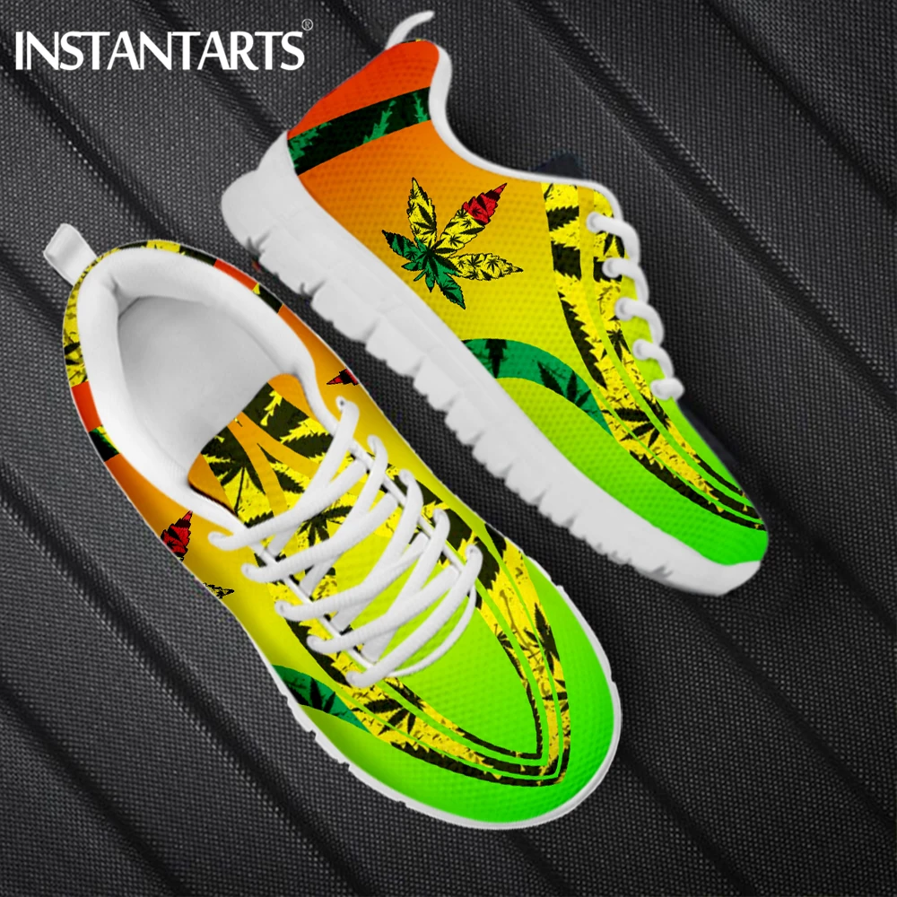 New Arrival Lace-up Mesh Sneakers For Women 3D Weed Leaves Green Design Flat Shoes For Female Breathable Sport Shoes