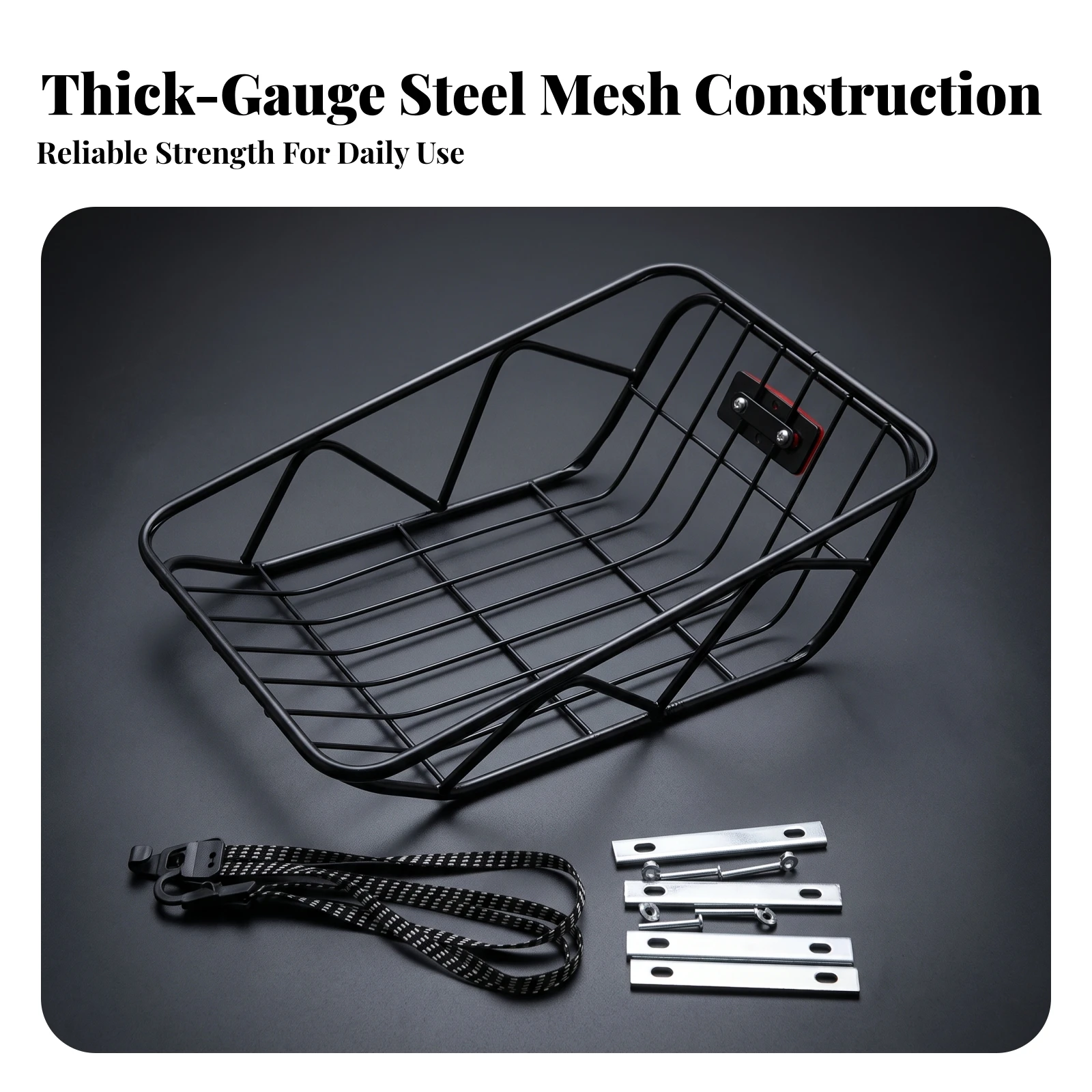 Rear Bike Basket with Strap Open-Top Rear Bike Basket Sturdy Long-Lasting for Commuters, Daily Riding, Errands