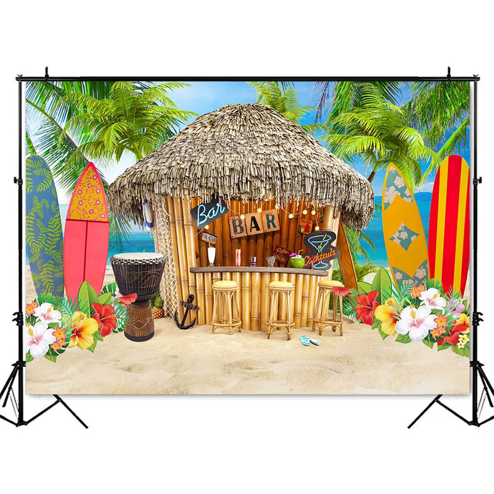 Summer Beach Bar Surfboard Theme Shop Portrait Photo Booth Background Photocall Sandy Beach Photocall Palm Tree Banner