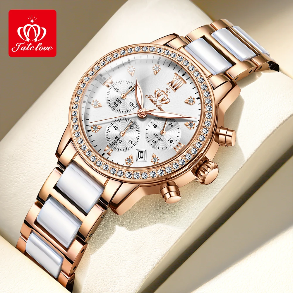 Fate Love Sparkle Diamond Quartz Women Watch Romantic Elegant Chronograph Waterproof Women\'s Wristwatch Bracelet Necklace Sets