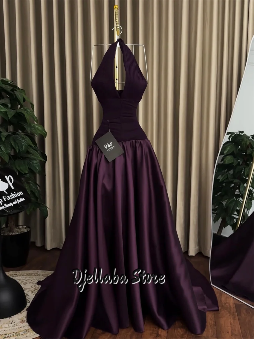 Luxo roxo halter vestidos de baile uma linha formal vestidos de festa feminino maxi vestidos de noite personalizados 2026
