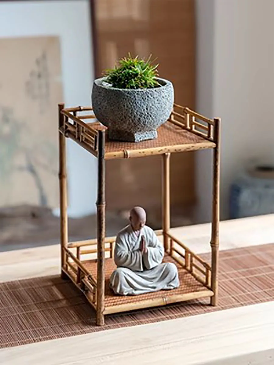 Bamboo Bracket Storage Rack, Tea Table Decoration, Stationery Base, Duobao Ge Tea Set