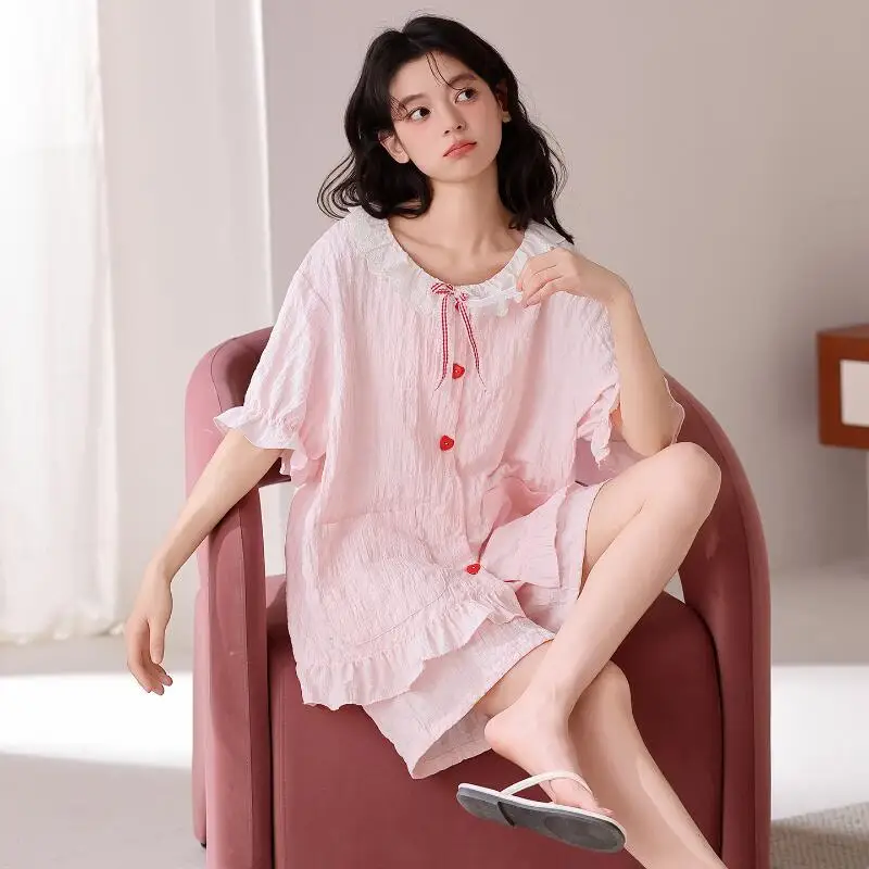 

Cute and Sweet Girls' Short Sleeved Home Clothes Summer New Fashion Teenagers' Loose Casual Tops Comfortable and Soft Pajamas
