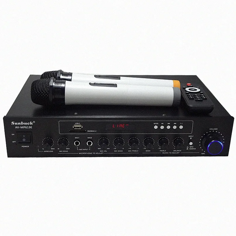AV-MP619E 600W*2 2.0 Channel Stereo Wireless Microphone Built-in Bluetooth Remote Control Karaok Home Theater Audio Amplifier