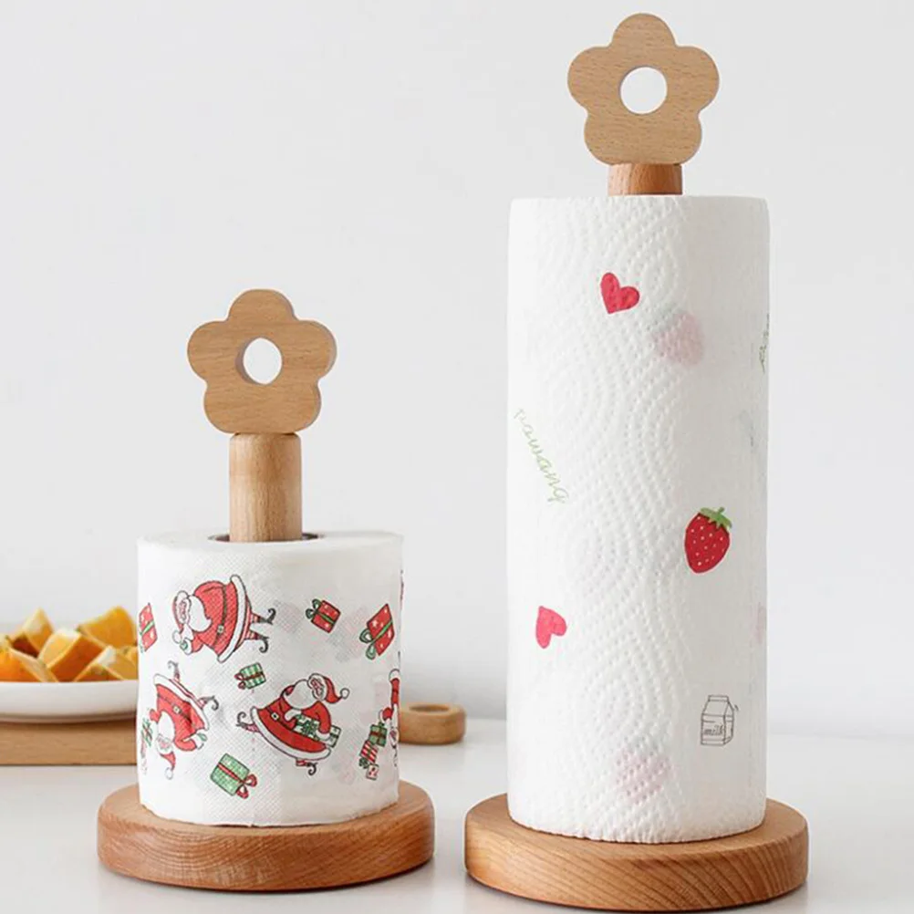 

Wooden Vertical Roll Paper Holder Khaki Round Base Durable Kitchen Bathroom Tissue Rack Stand For Small Tissue Holder