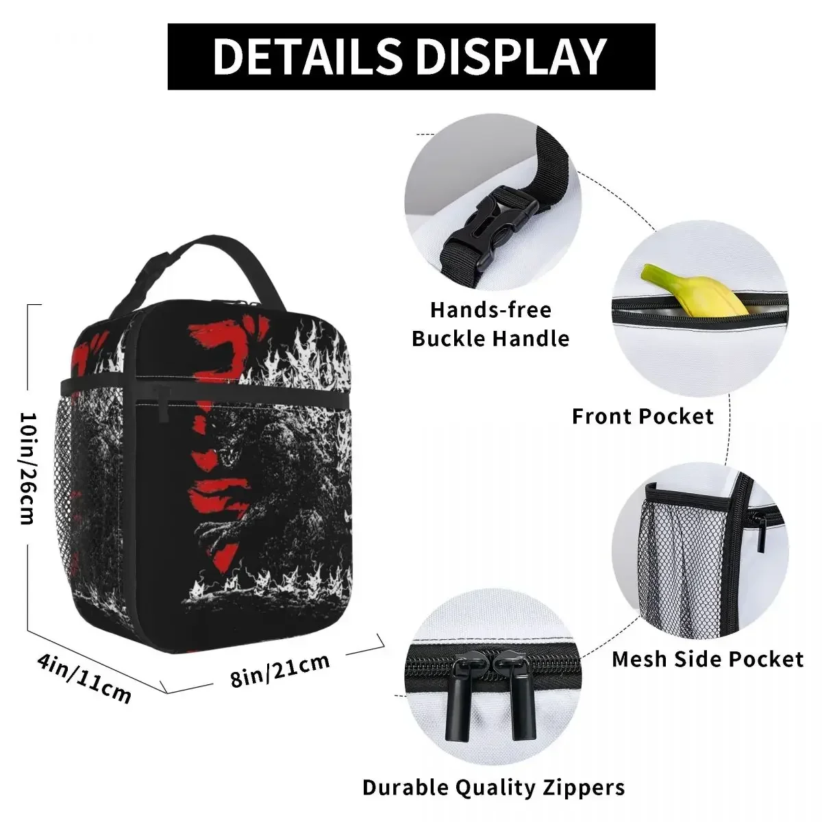 Gojiras Millenium Godzillaed Merch Insulated Lunch Bag For Work Food Storage Bag Portable Cooler Thermal Lunch Boxes