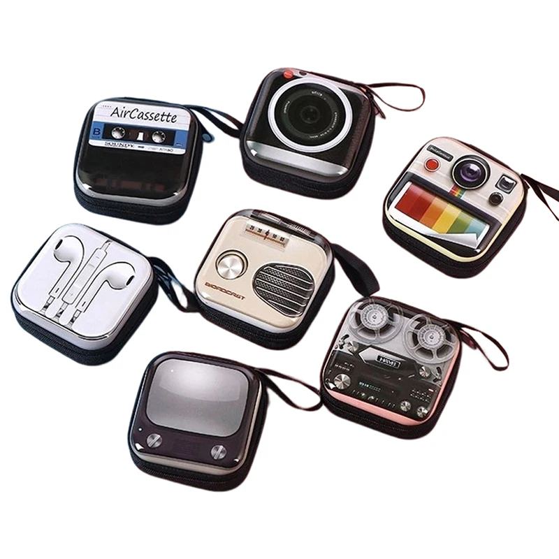 1Pc Cute Retro Coin Wallet Purse Mini Earphone Box Key Case Camera TV Radio Pattern Tinplate Bag Random styles