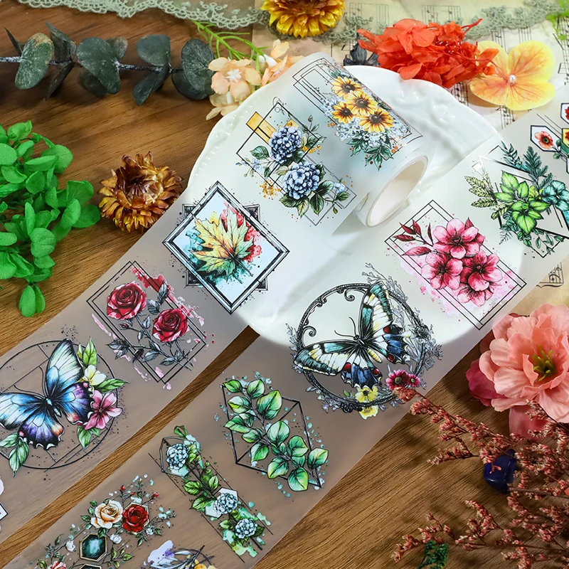 60mm*200cm Vintage Wireframe Flower Butterfly Landscape PET Tape Creative DIY Journal Material Collage Scrapbooking Stationery