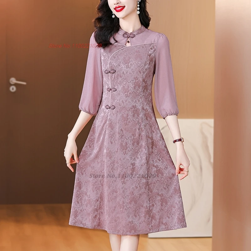 

2024 chinese improved qipao dress vintage party dress cheongsam national jacquard mesh patchwork evening dress banquet qipao