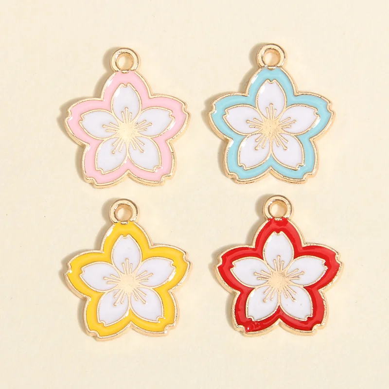 10pcs Lovely Enamel Charms Four Colors Flower Plants Pendants For Making Necklace Key Chains Handmade DIY jewelry Findings