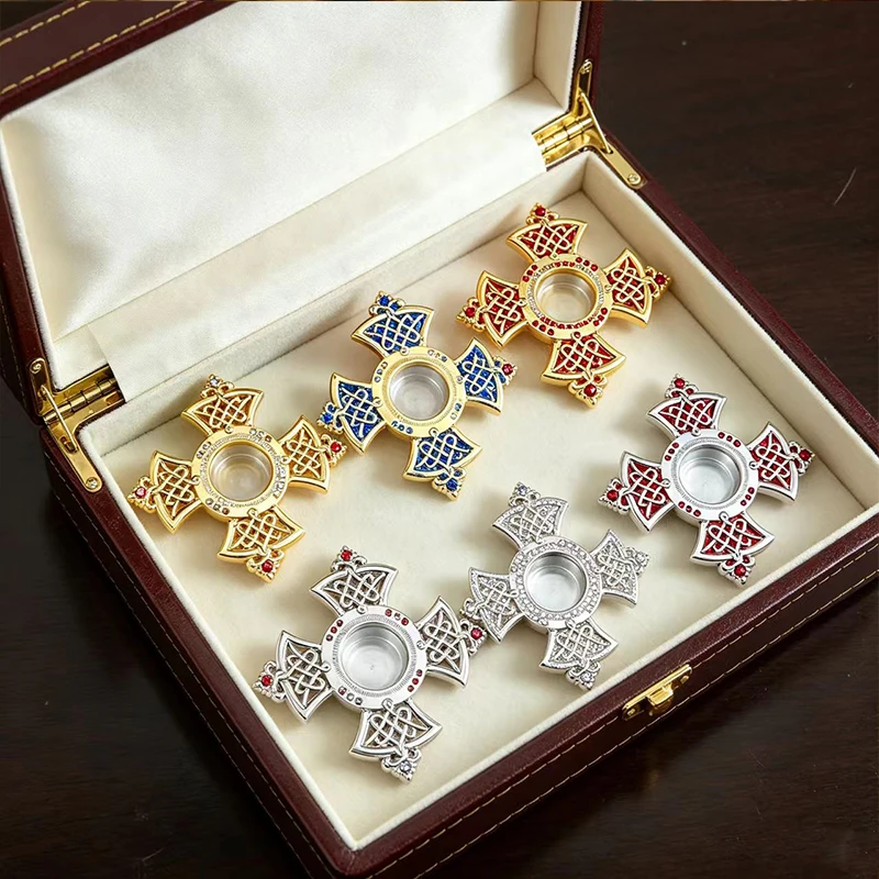 New Gold/Silver Plated Cross Reliquary Box Set with Crystal Accents & Gift Case for Storing Ashes/Relics Church Altar Religious