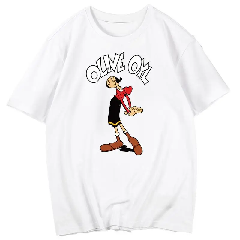 Camisetas familiares a juego Disney Popeye Olive Oyl Print Cute Parent Child Pareja Camisetas para uso diario Viajes Algodón suave Confort