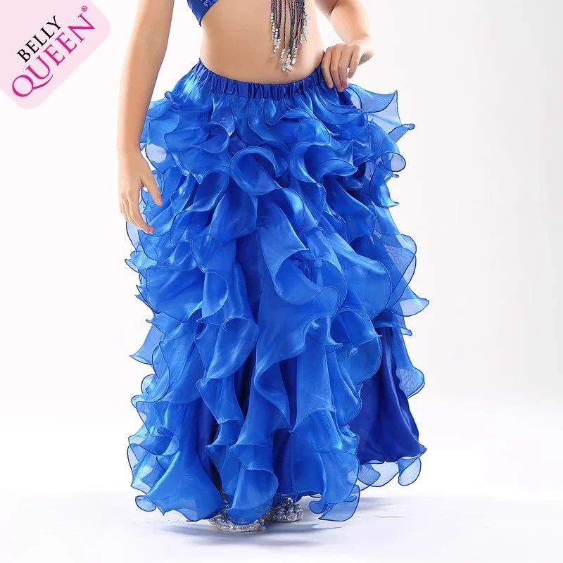 Vestido de dança do ventre personalizado, trajes especiais para performance em palco infantil, roupa inferior com fenda e borda enrolada, saia fofa
