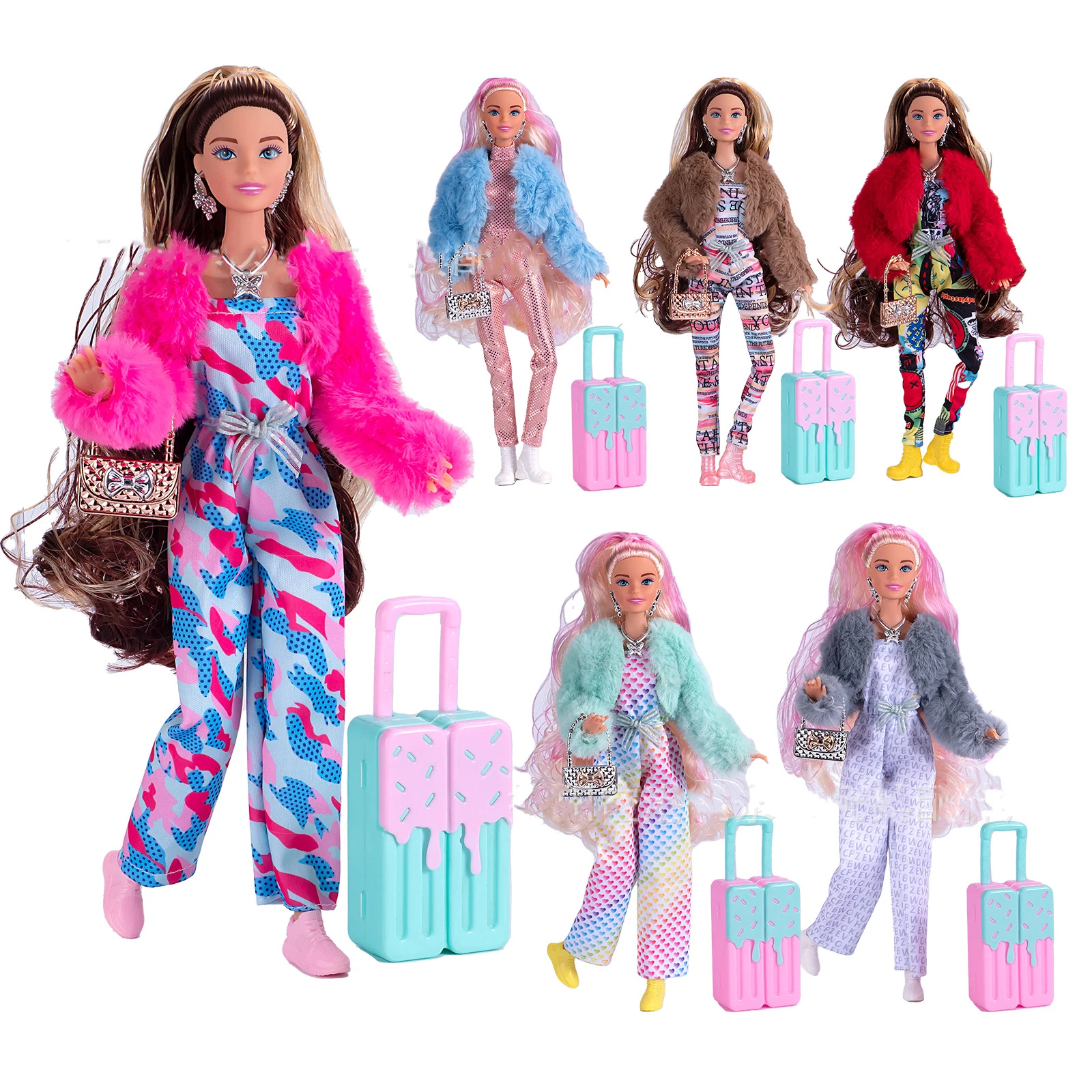 

Multi-jointed Movable 30CM 1/6 Doll With Clothes Pull Box Bag Accessories Doll Toys Long Hair Exquisite Makeup Dress Up Girl Toy