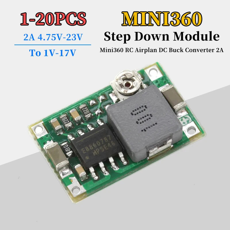 1-20Pcs Mini360 DC-DC Buck Converter Step Down Module 4.75V-23V to 1V-17V 17x11x3.8mm