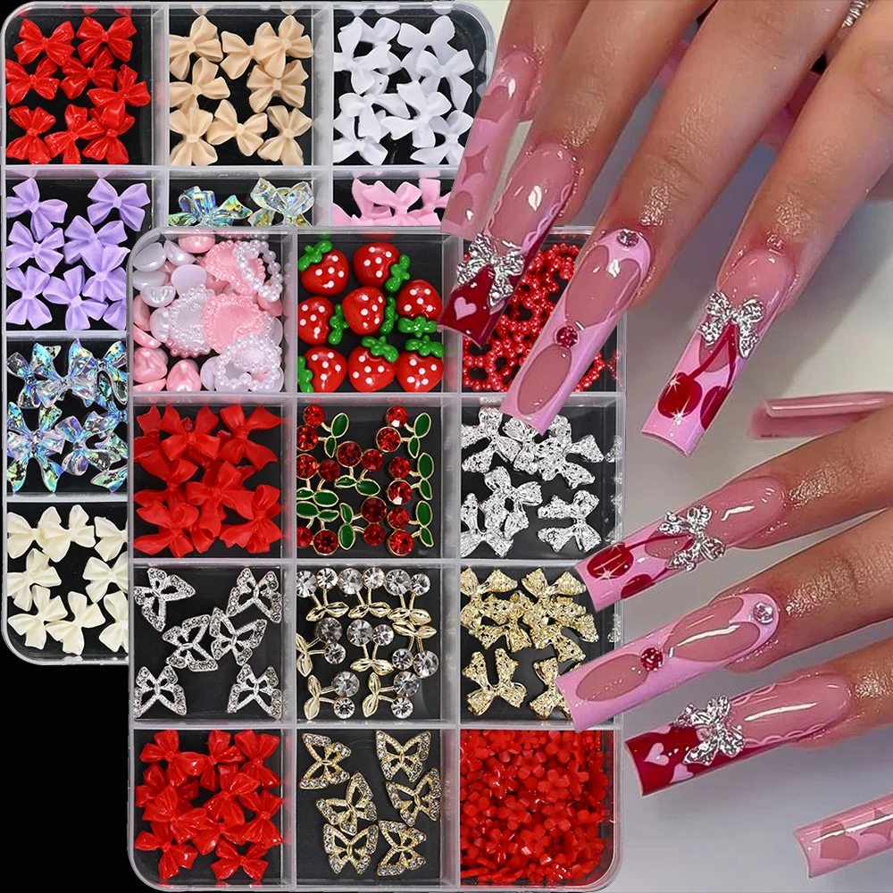 96 sztuk/pudło mieszane 3D żywica łuk ozdoby do paznokci Charms różowy/biały/fioletowy Aurora Bowknot Flatback klejnoty do paznokci Kawaii łuk DIY Manicure Decorat