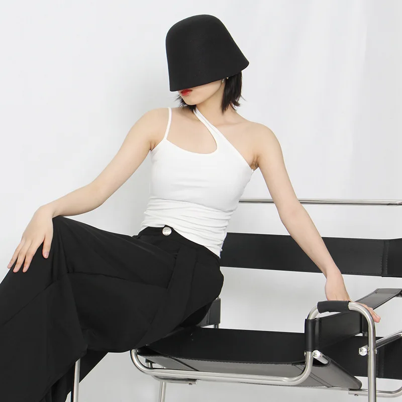 

Asymmetrical Off-Shoulder T-Shirt for Women 2025 Summer New Fashion Elegant Slim Fit White High-End Hot Girl Top