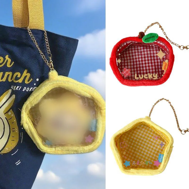 Pluszowa zawieszka do torby w kształcie jabłka z kreskówki, urocza portmonetka, breloczek, portfel, przezroczysta mini torebka dla dziewczynek, pluszowa zabawka.