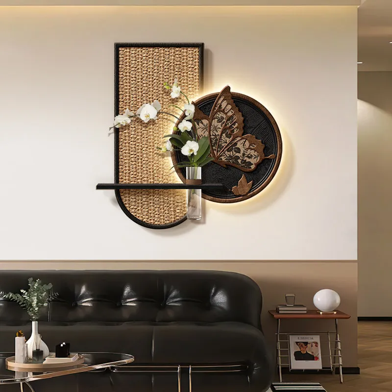 Hydroponic green plants with ancient style entrance decoration, new sandstone three-dimensional corridor, corridor mural lights
