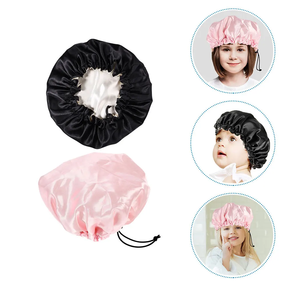 

2pcs Satin Caps Adjustable Breathable Kids For Hair Protection Baby Bathing Hat Bathing Caps Home Use