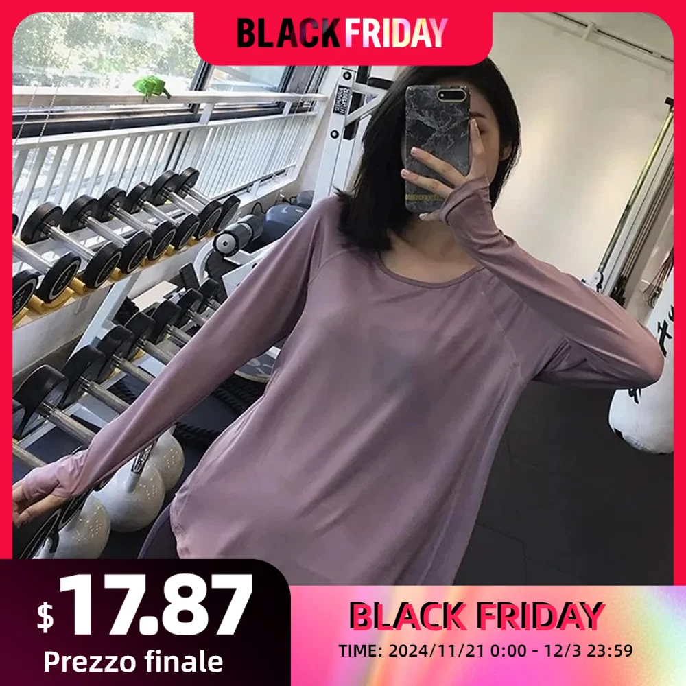 

AllSeason Sport Women Solid Casual Shirt Pullover Long Sleeve Slim Tees Top Gentle Sexy Blouse Yoga Soft Irregular Quick Dry