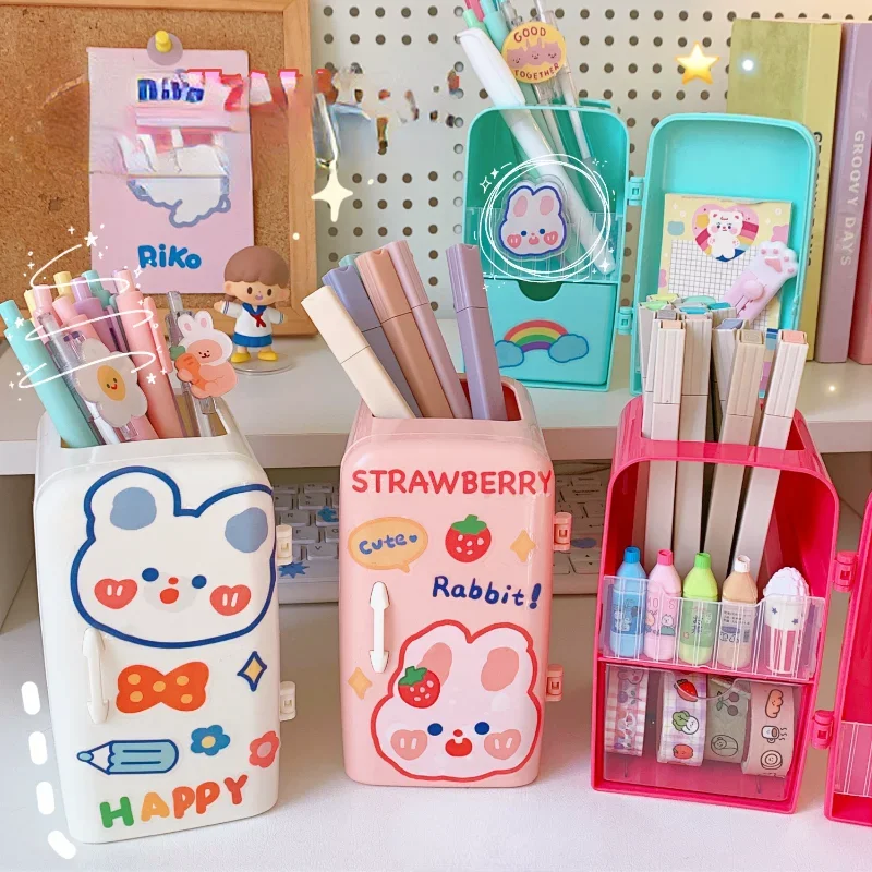 

NEW Creative Kawaii Refrigerator Pen Holder Multi Functional Large Capacity Desktop Organizer DIY Stationery Storage Pencil Case