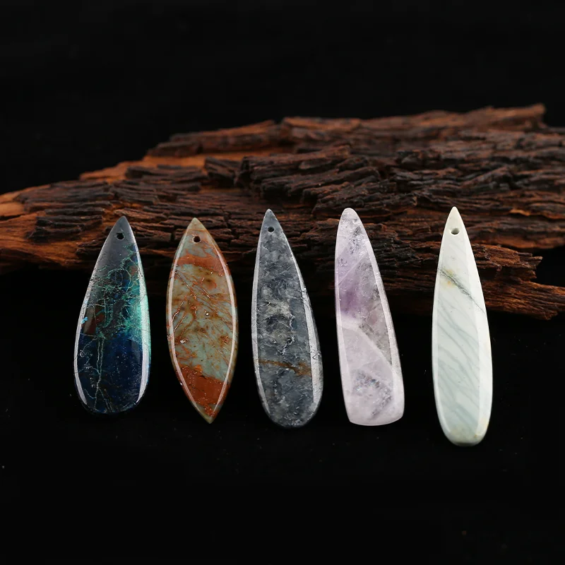

B&F 5pcs Natural GemStone Earring Beads Set, Handmade Jewerly Water Drop Natural stones beads for jewelry Making Supplies