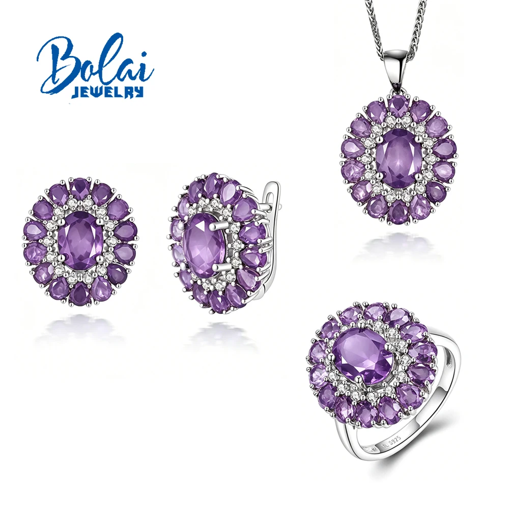 

Light Luxury natural Amethyst Ring Earrings necklace Set 925 sterling silver real gemstone fine jewelry for women's banquet gift
