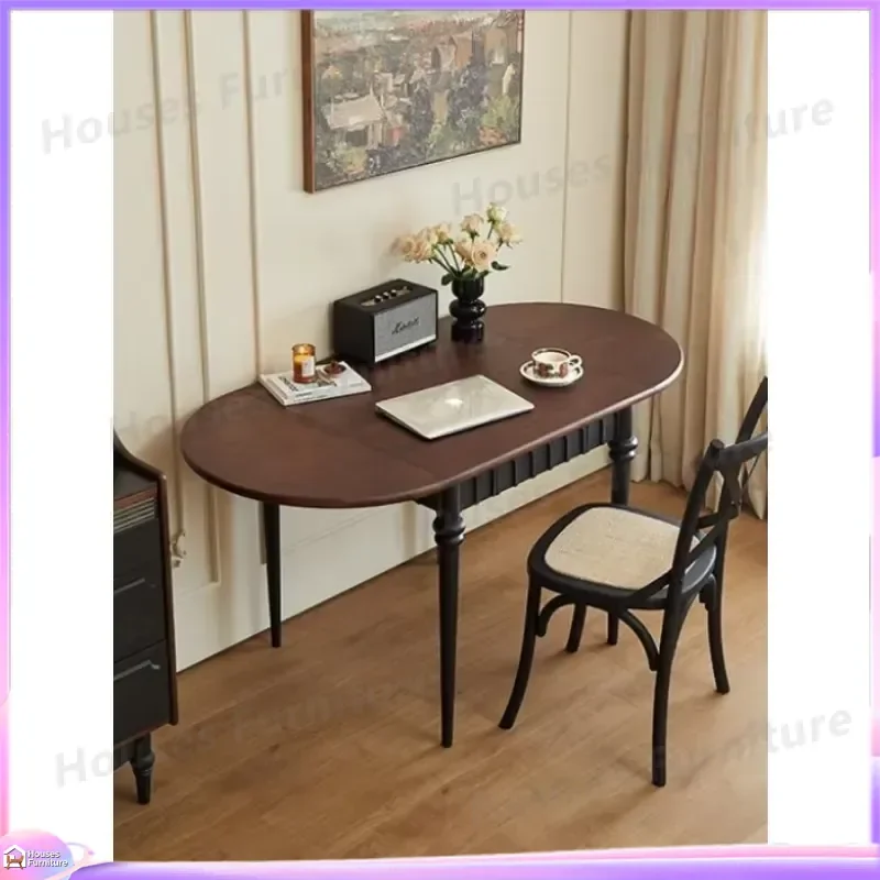 Retractable Folding Dining Table Solid Wood Red Oak French Design Luxury Extendable Table for 4 People Compact Space Saving