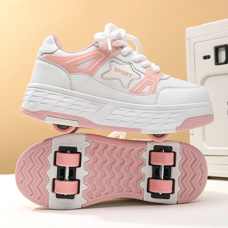 

Kids four Wheels Roller Skating Shoes With Light Magic Stick Walking Shoes Detachable Wheels Roller Skate Shoes For Teenagers