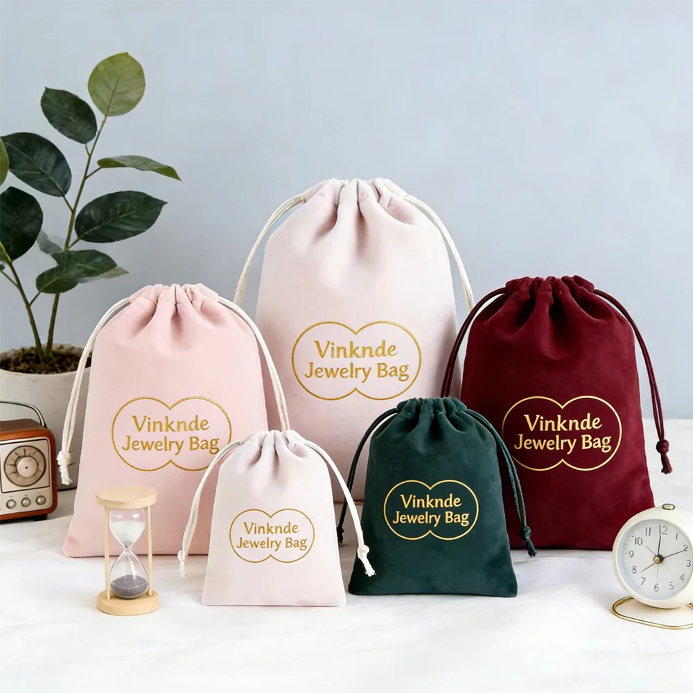 

100Pcs Custom Logo Velvet Jewelry Bag Luxury Makeup Lipstick Gift Drawstring Pouches Earrings Rings Packaging Sack Wedding Favor
