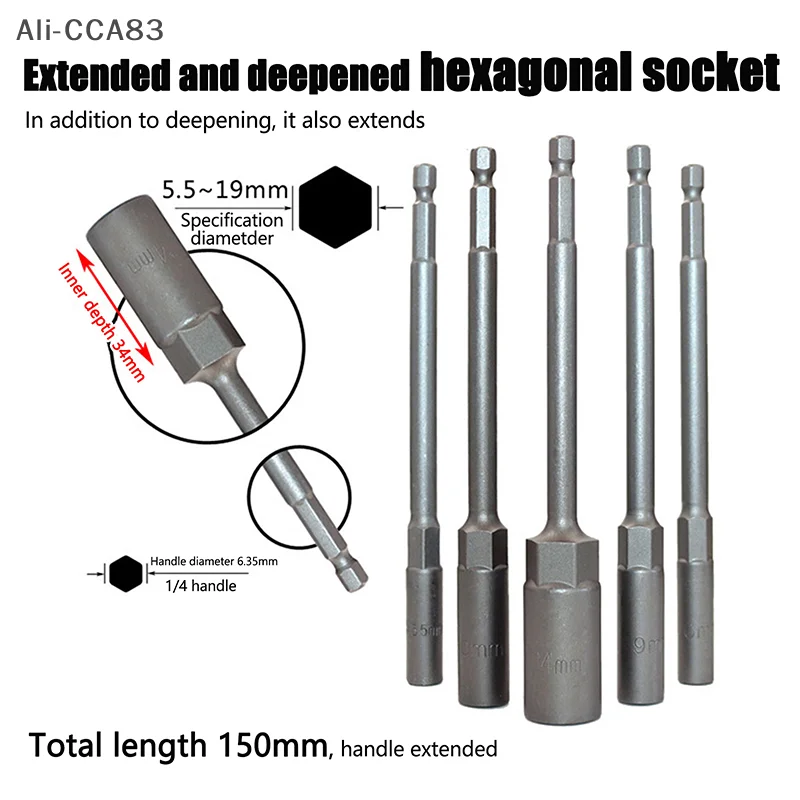 

1Pc 5.5-19mm Lengthen Electric Drill Socket Head Bolt Nut Driver Bit Impact Drill Bits Adapter Socket Wrench Extension Bar 150mm