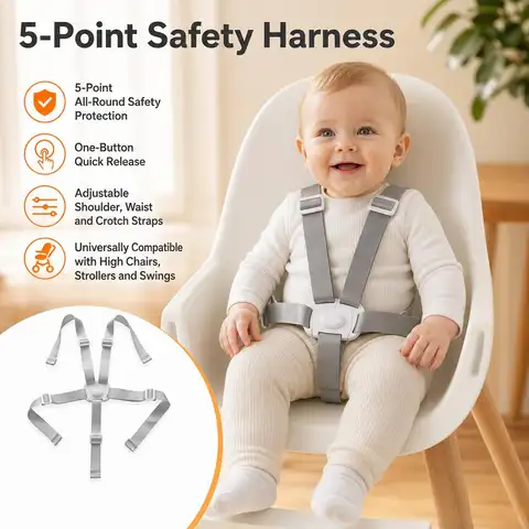 5 Point Baby High Chair Safety Harness Convertible 3 Point Adjustable Webbing Strap Replacement Belt For Stroller Swing Seat