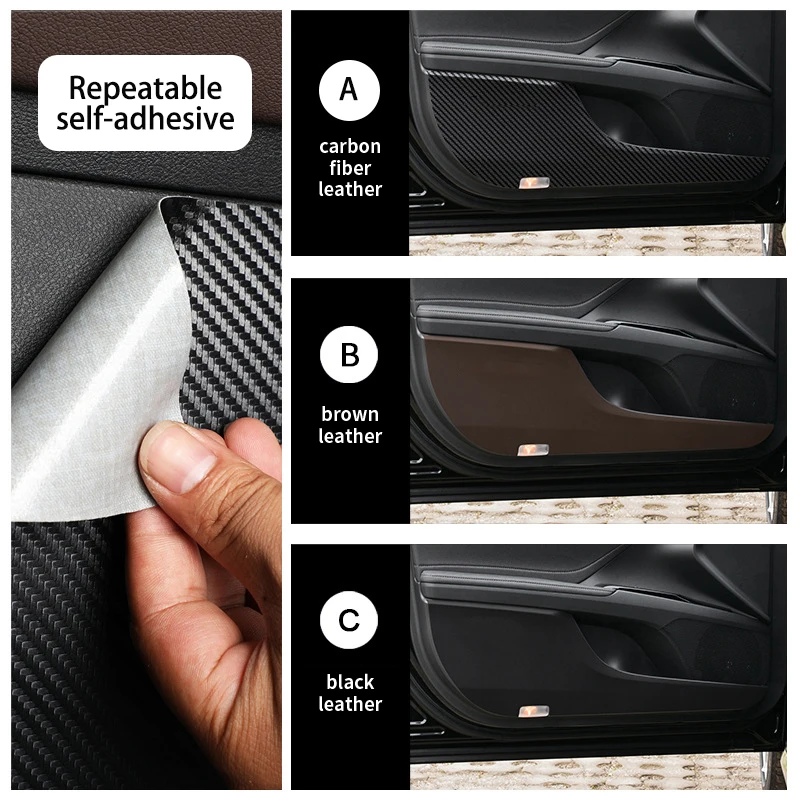 4Pcs Leather Carbon Fibre Car Door Kick Mats Threshold Strip Sticker For Toyota Camry 2018 2019 2020 2021 2022 2023 2024