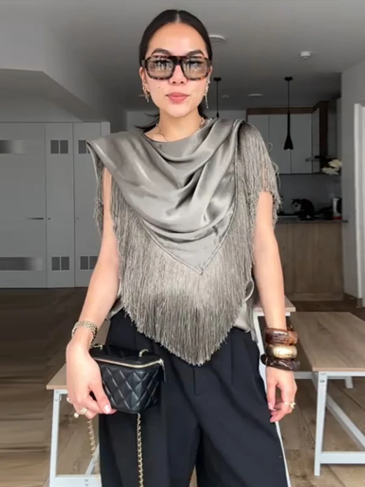 Nieregularne topy bez rękawów Modne kamizelki z frędzlami Patchwork Golf Bez rękawów Streetwear Wczesna jesień Wypoczynek Seksowne peleryny Poncho