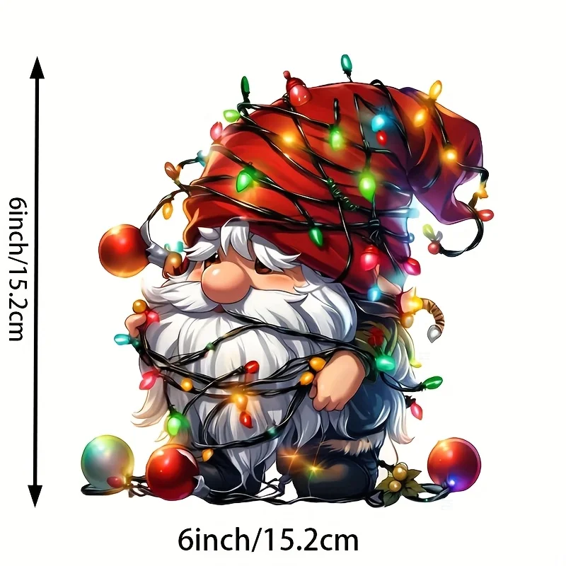 1Pc Tangled Christmas Lights Gnome Vinyl Sticker Waterproof UV Resistant For Car Motorcycle Laptop Bottle Window Xmas Decor