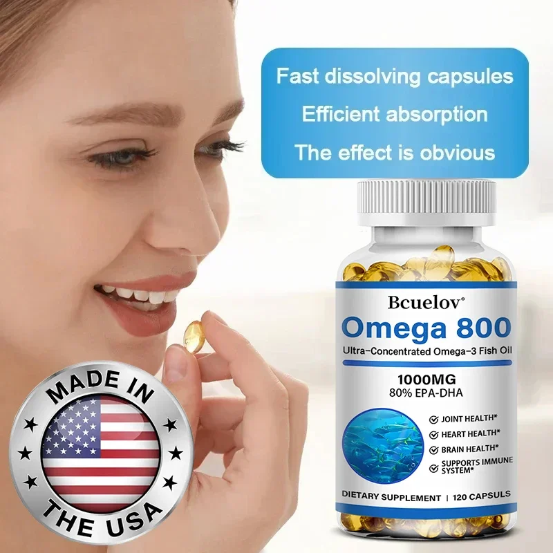 Bcuelov, Omega 800, Super Concentrated Omega-3 Fish Oil, EPA-DHA Triglyceride Form, 1,000 mg, 120 Fish Gelatin Softgels