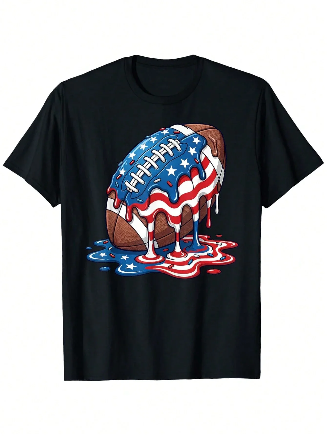 Boys & Football Drip T-Shirt Cotton Short Sleeve Tee With Wr Qb Lineman Ice Cream Sprinkles Casual Streetwear For 4Th Of July